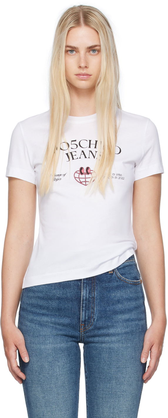 T-shirt Moschino Printed Globe Logo T-Shirt Vit | 242K10703