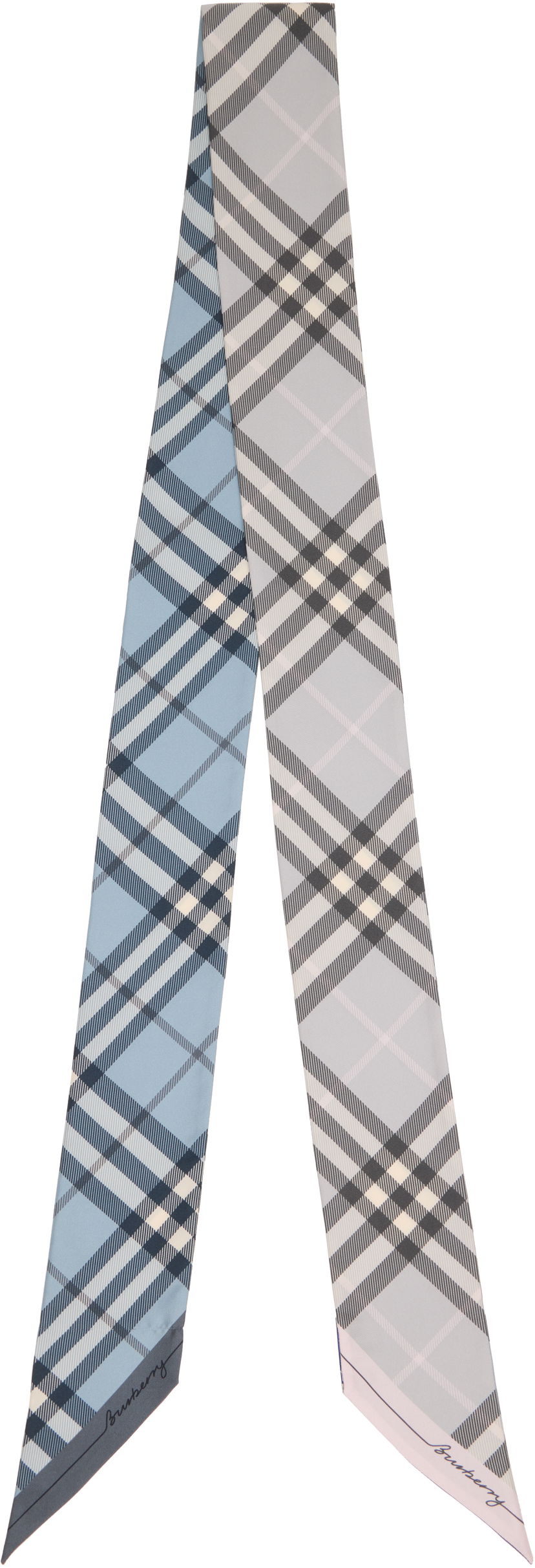 Halsduk Burberry Burberry Skinny Contrast Check Silk Scarf Blå | 8110365