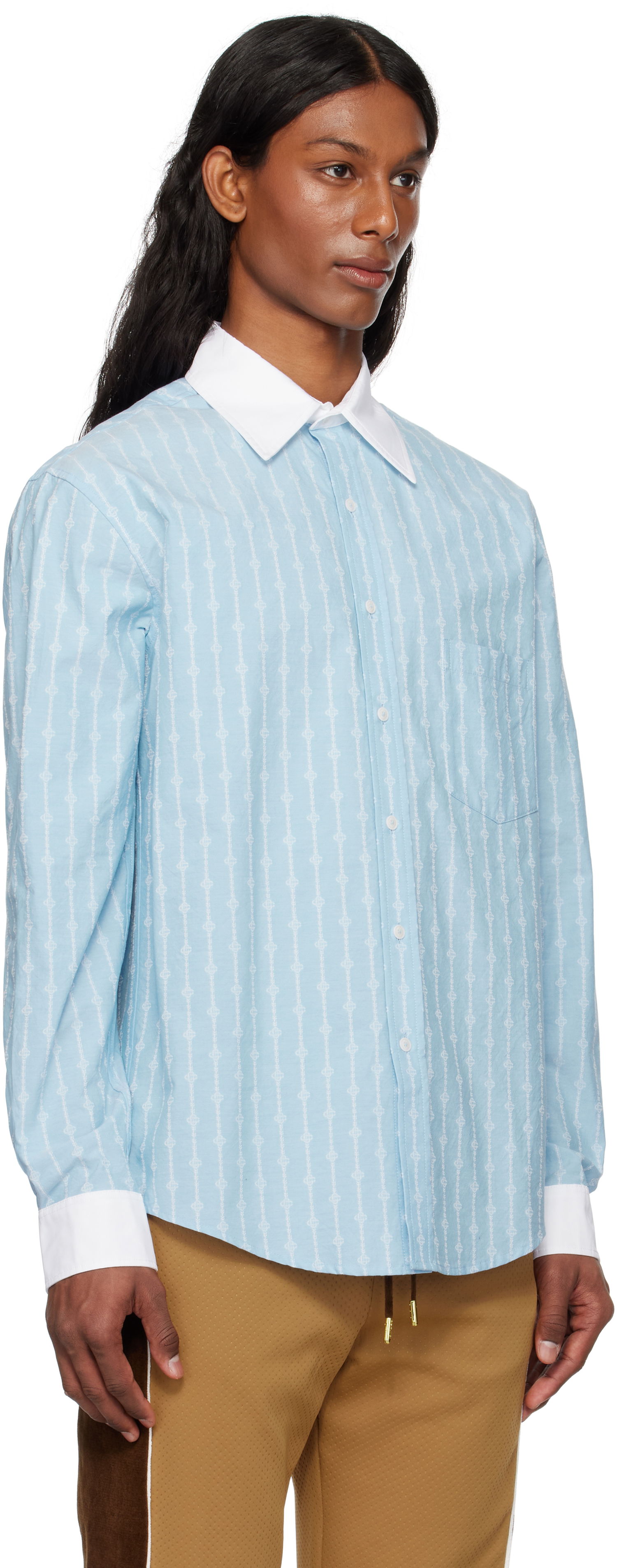 Skjorta Casablanca Casablanca Laurel Stripe Jacquard Shirt Blå | MS25-SH-175-01, 1