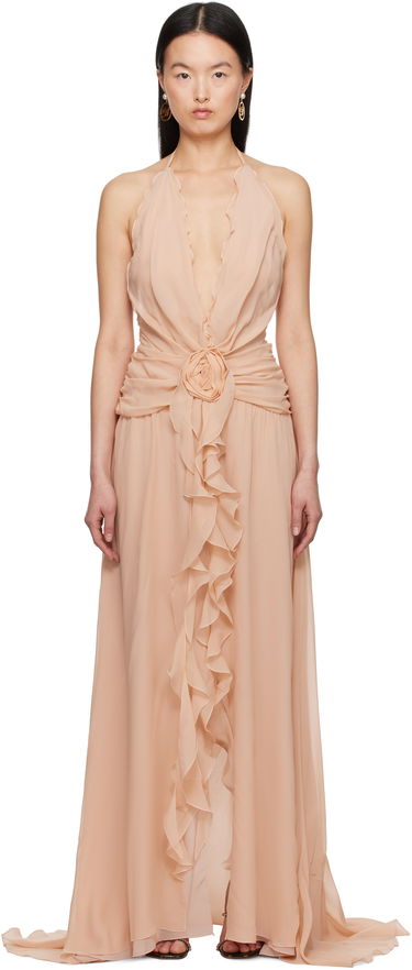 Klä Blumarine Blumarine Georgette Maxi Dress with Ruffle Detail Beige | P522A568A, 0
