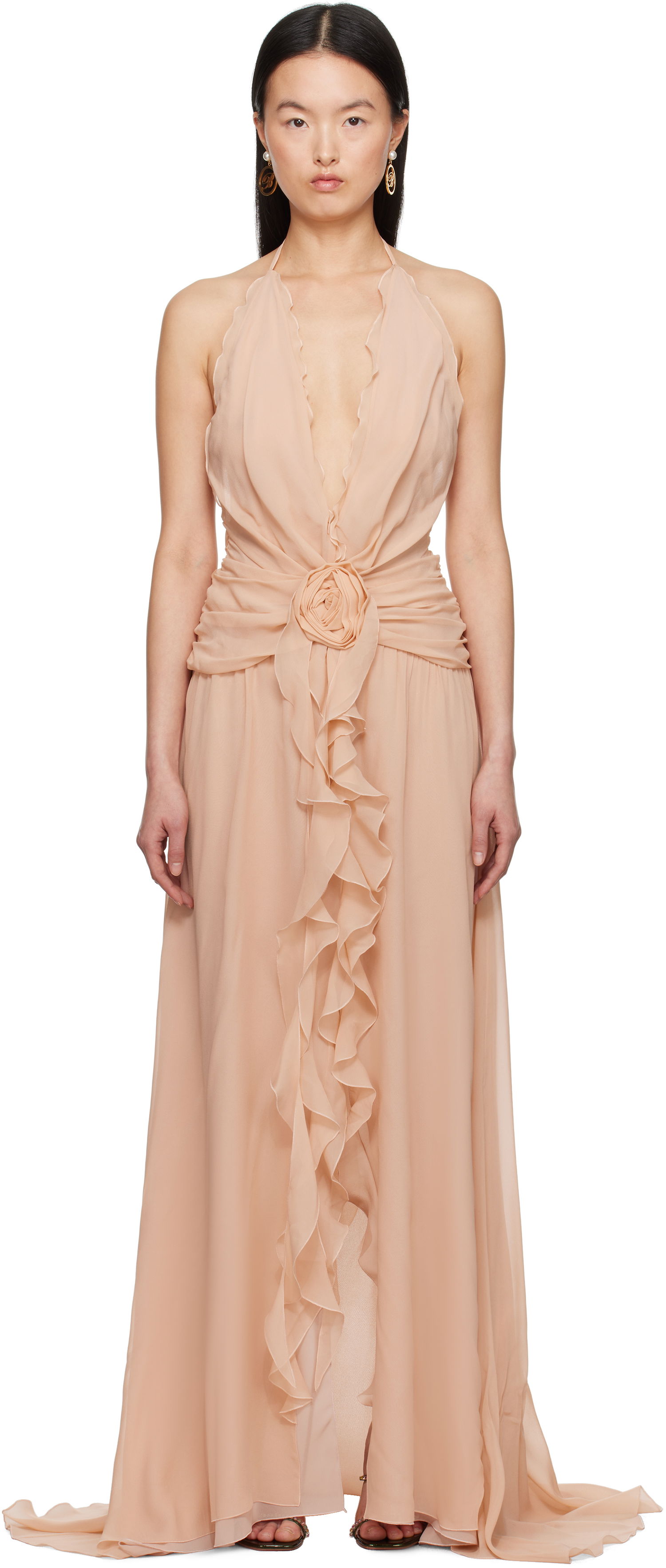 Klä Blumarine Blumarine Georgette Maxi Dress with Ruffle Detail Beige | P522A568A, 0
