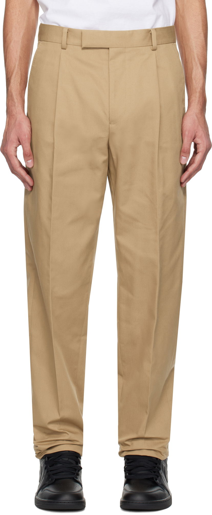 Byxor WACKO MARIA WACKO MARIA Pleated Trousers Beige | 25SSE-WMP-TR01