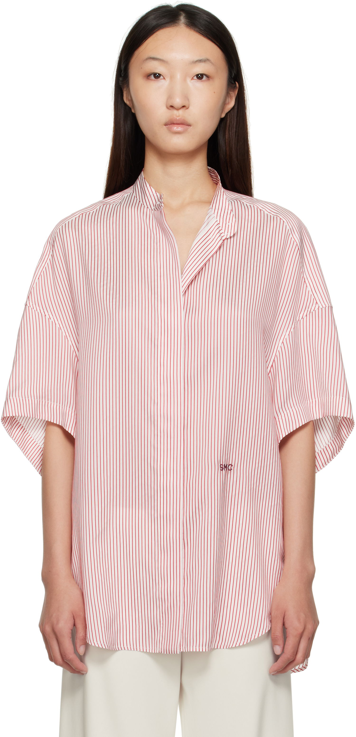Skjorta Stella McCartney Stella McCartney Striped Short Sleeve Shirt Röd | 6201683FR210, 0