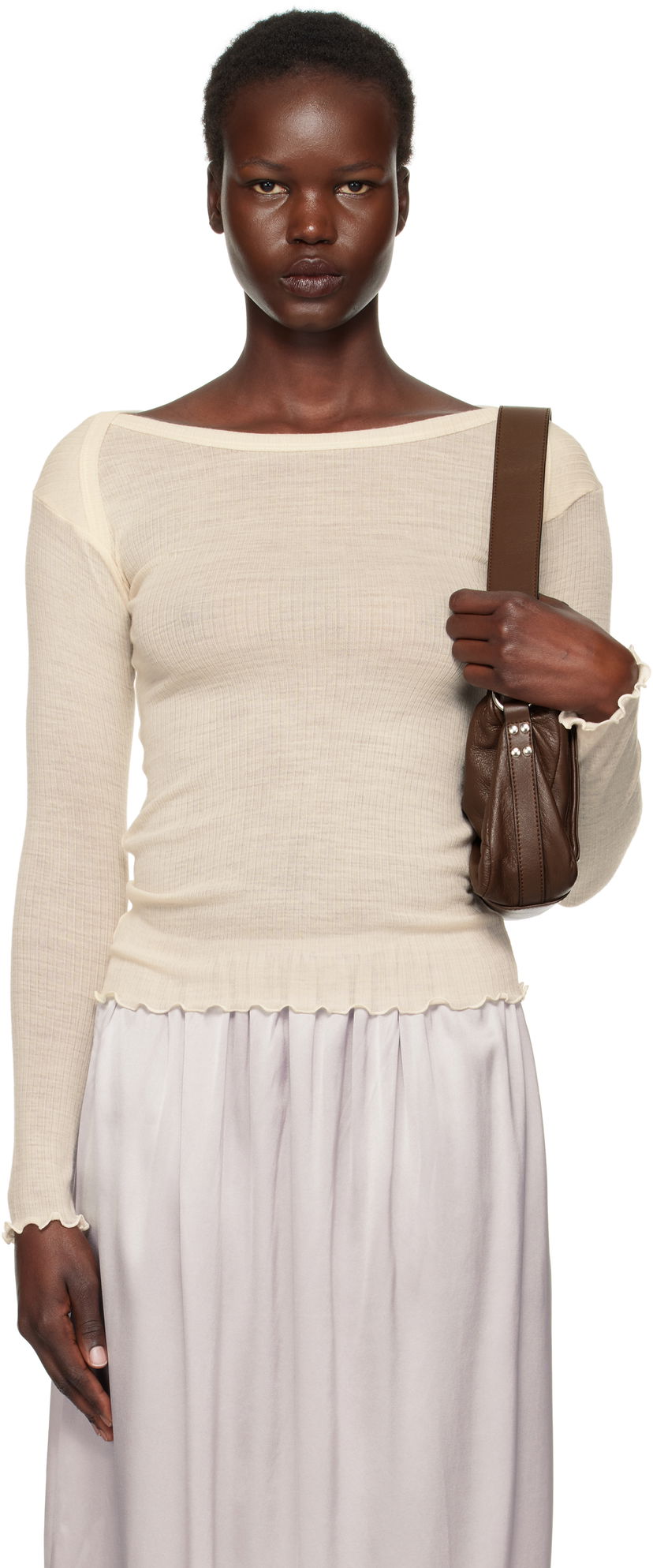 T-shirt Baserange Baserange Long Sleeve Lettuce Edge T-Shirt Beige | TODIL-WO-SP25