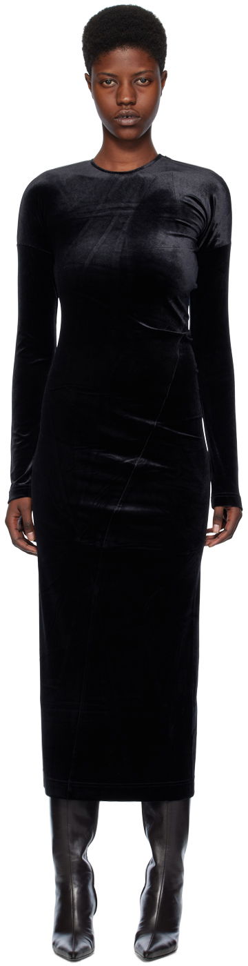 Klä TOTEME Twisted Velvet Midi Dress Svart | 234-WRD824-FB0078
