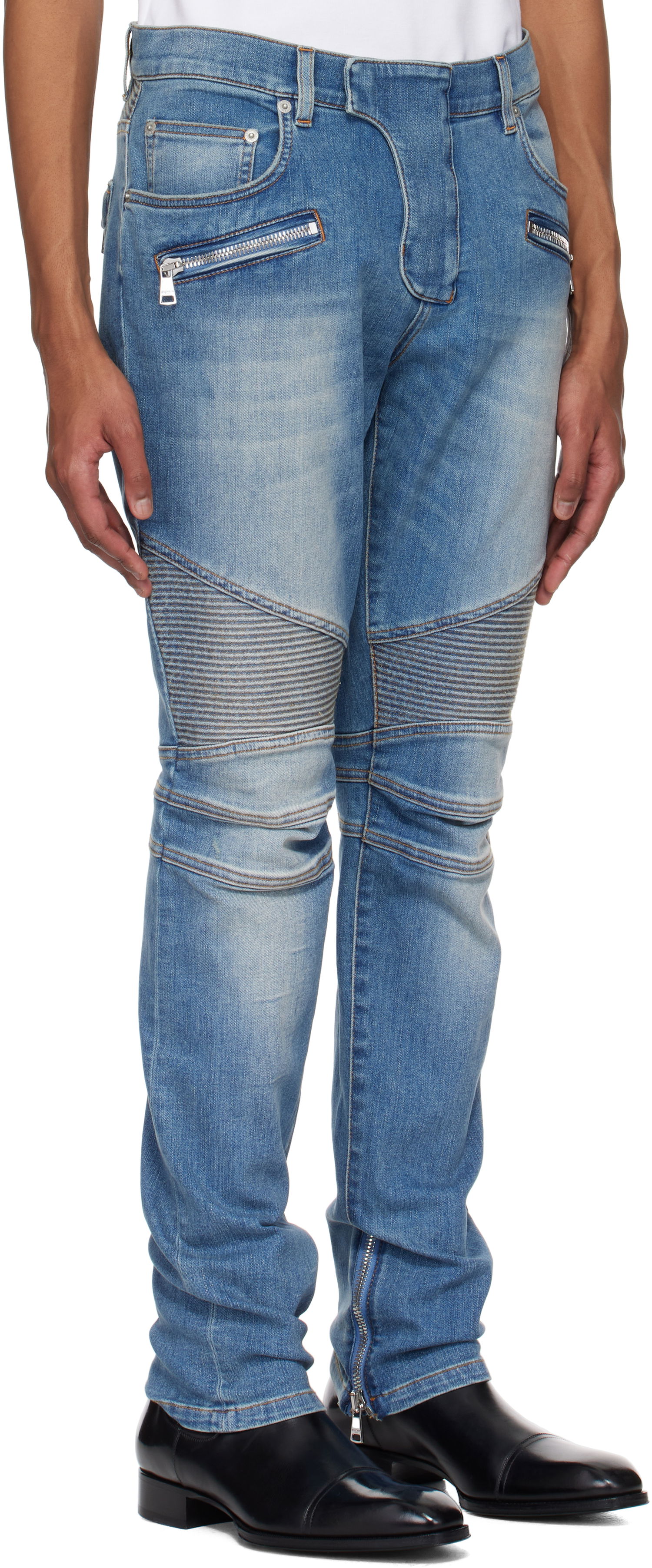 Jeans Balmain Balmain Slim-Fit Biker Jeans Blå | EH1MG115DF44, 1