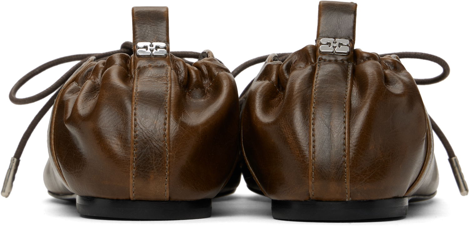 Kläder GANNI GANNI Oleatex Lace-Up Ballerina Flats Brun | S3093, 1