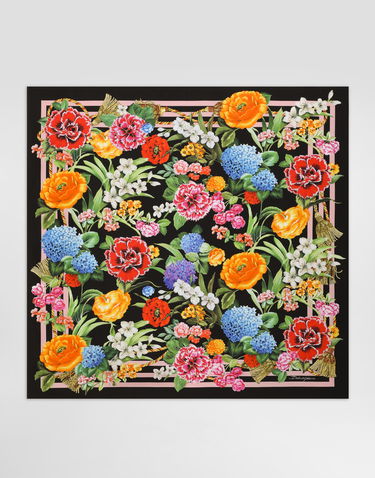 Halsduk Dolce & Gabbana Dolce & Gabbana Floral Print Silk Twill Square Scarf Svart | FN090RGDCV9H45KU, 2