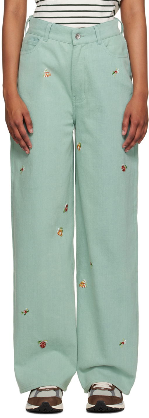 Jeans YMC YMC Embroidered Papa Jeans Grön | Q4UAF, 0