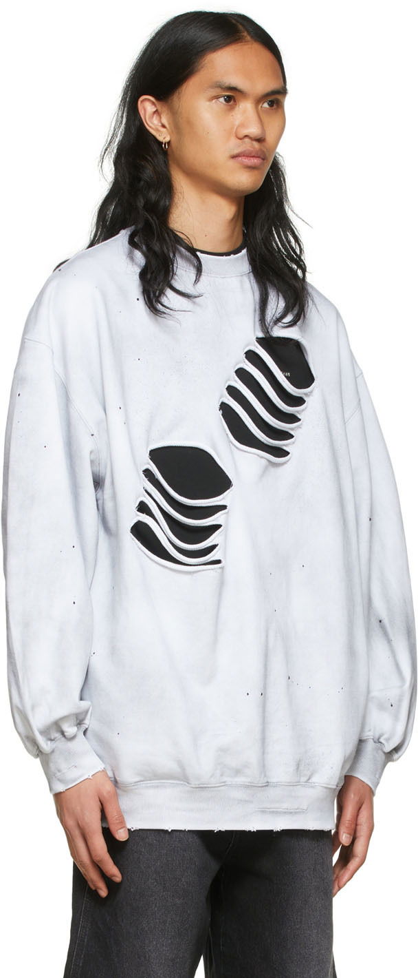 Sweatshirt We11done We11done Men's Distressed Graphic Sweatshirt Vit | WD-TS1-22-713-U-WH, 1