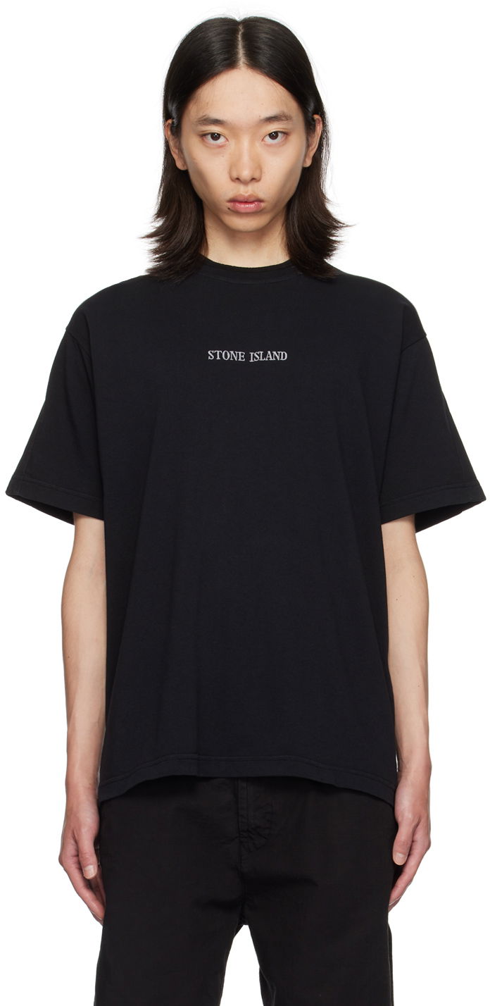 T-shirt Stone Island Black Embroidered-Logo T-Shirt Svart | 811520479