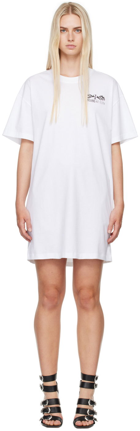Klä Moschino Moschino Jeans Printed Logo T-Shirt Dress Vit | 242K10456, 0