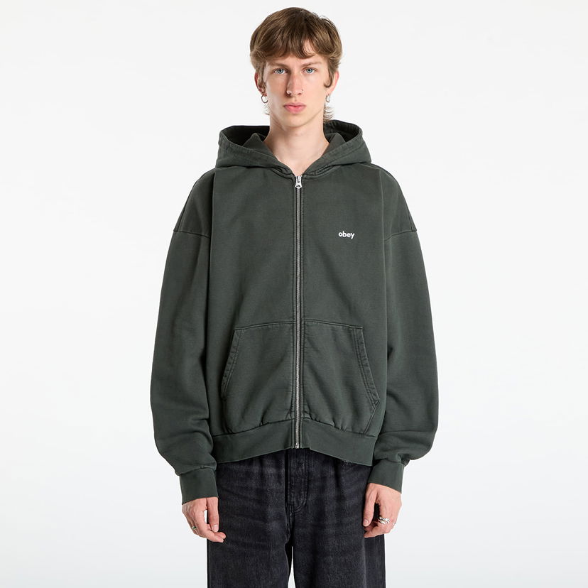 Sweatshirt OBEY OBEY Lowercase Pigment Zip Hoodie Grön | 112460019-PBA