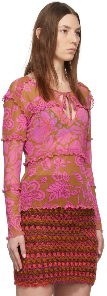 T-shirt Anna Sui Anna Sui Paradisiac Combo Mesh Top Grön | 222D21, 4