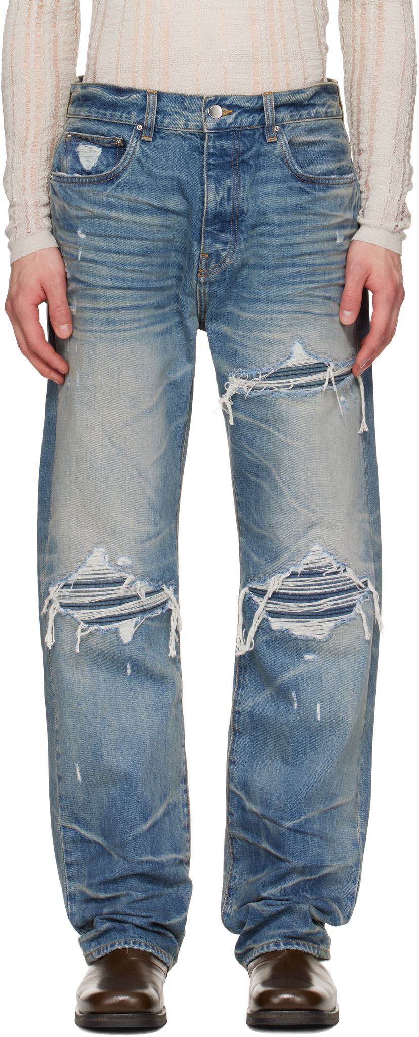 Jeans AMIRI AMIRI Pleated Denim Straight MX1 Jeans Blå | AMDNGH1087