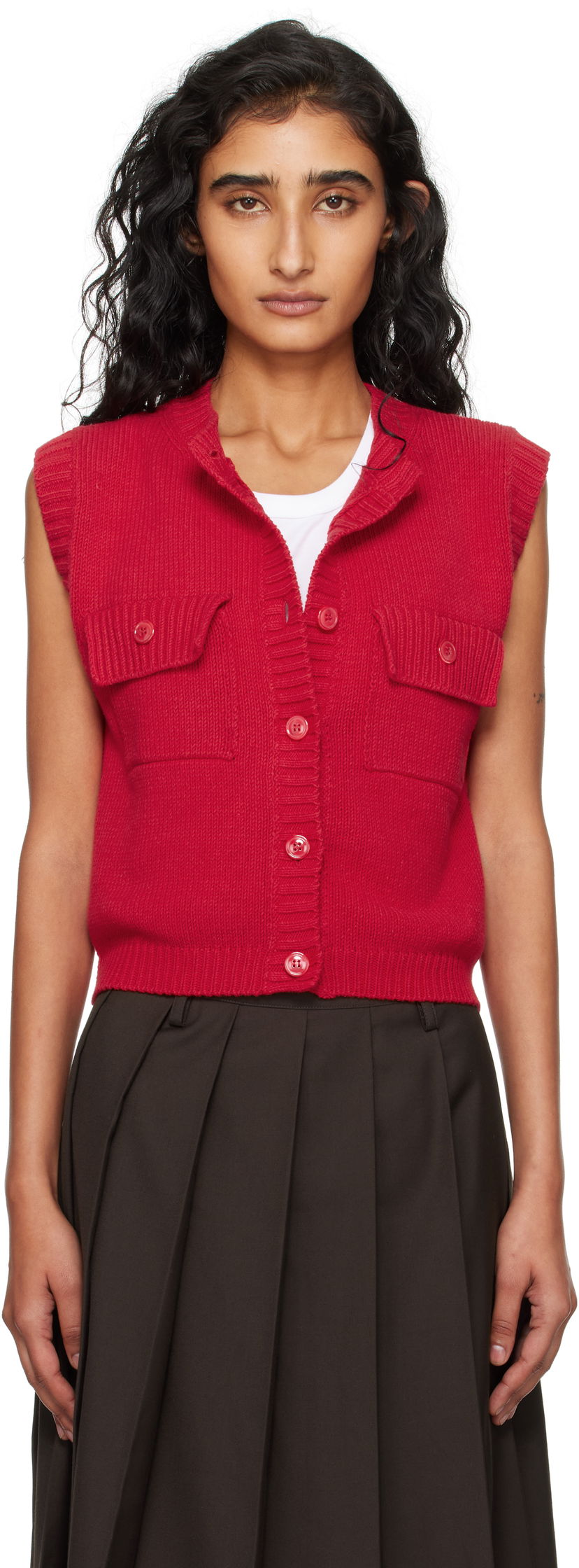 Väst Max Mara Max Mara Caprara Knit Vest Röd | 2525356031600