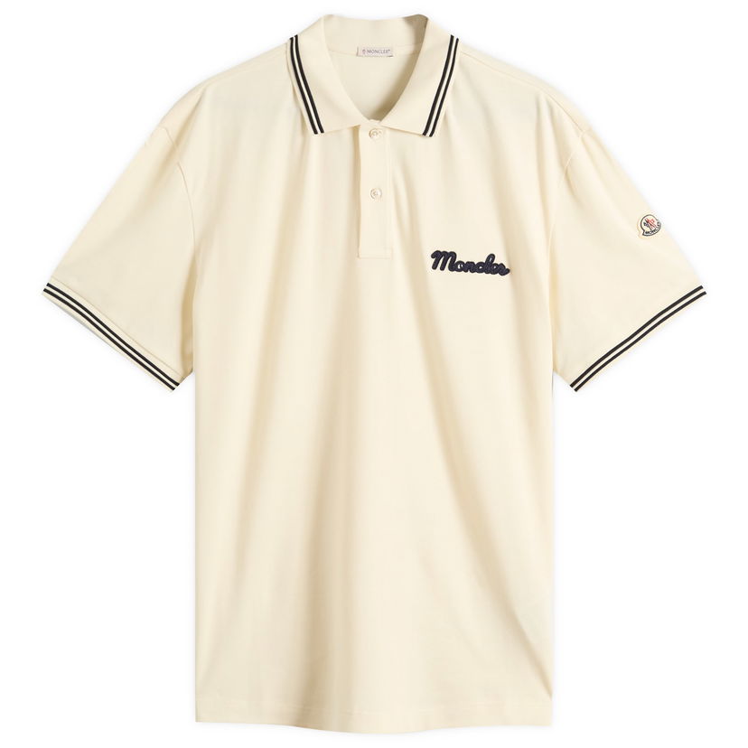 Polotröja Moncler Men's Short Sleeve Logo Polo Shirt, Size Large Beige | 8A000-05-89B3G-050