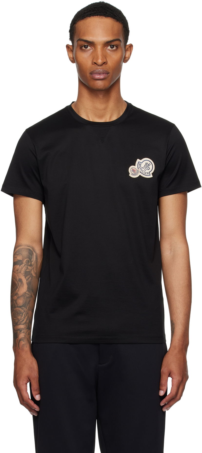 T-shirt Moncler Moncler Double Logo Patch Cotton T-Shirt Svart | K20918C000358390Y