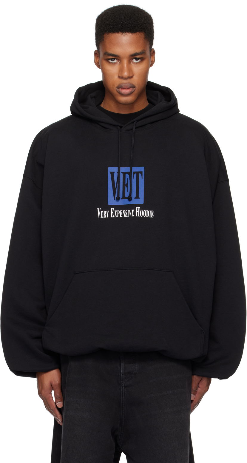 Sweatshirt VETEMENTS 'VET' Cropped Boxy Hoodie Svart | UA66HD640B