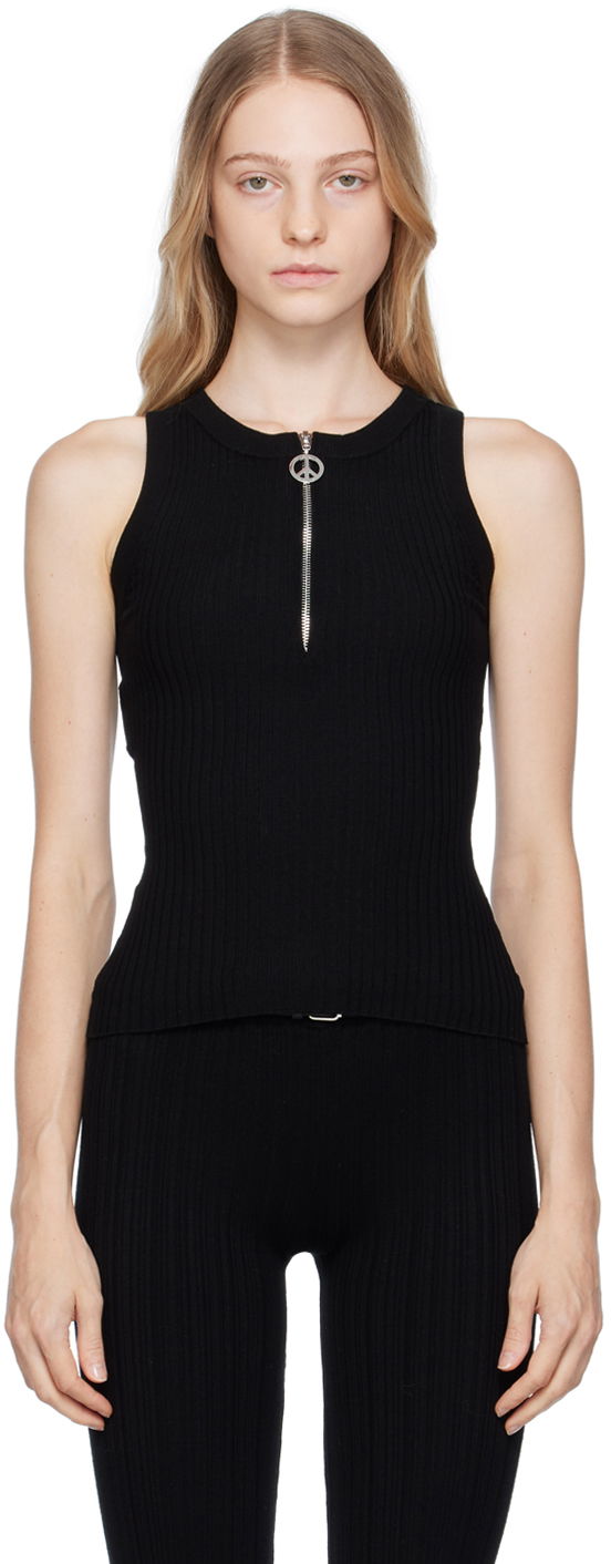Linne Moschino Moschino Jeans Half-Zip Ribbed Knit Tank Top Svart | 881 8711