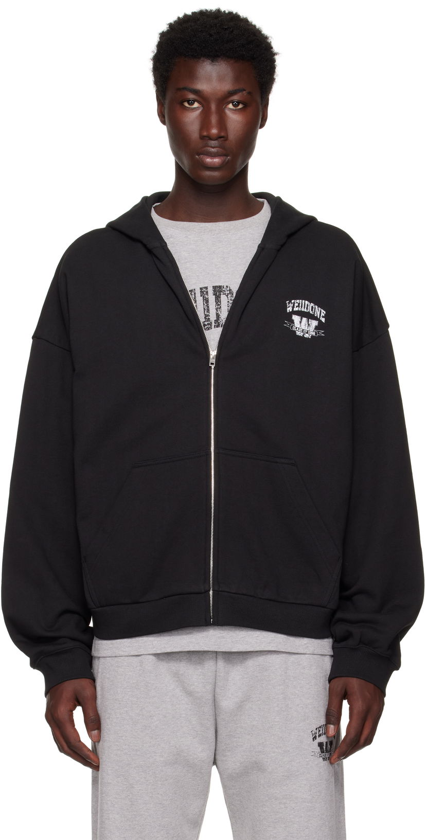 Sweatshirt We11done We11done Collegiate Zip-Up Hoodie Svart | WD-TJ2-25-846-U-BK