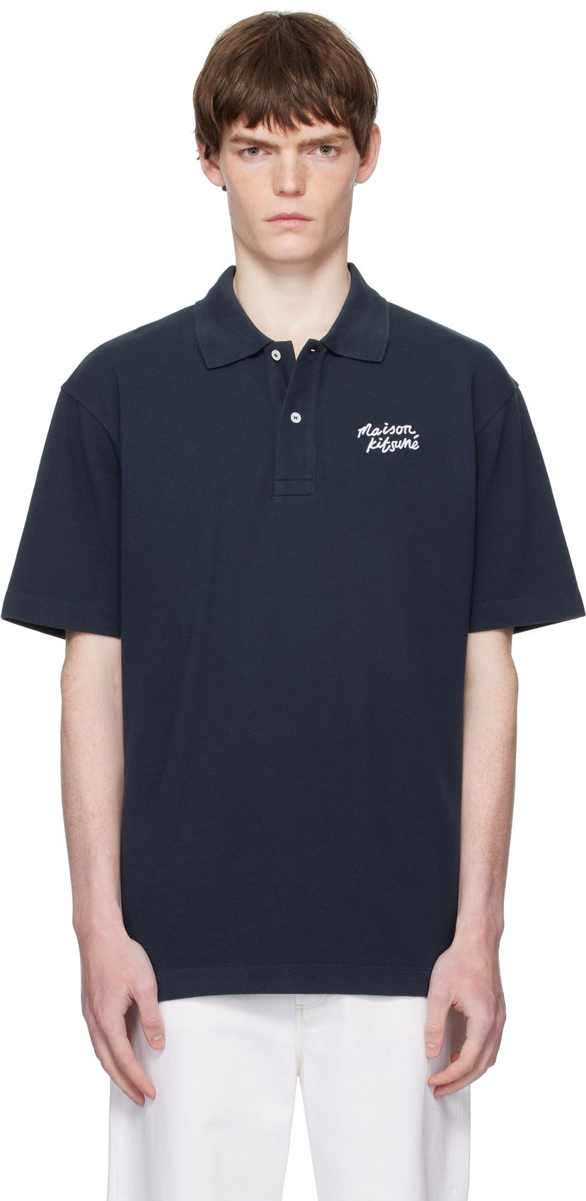 Polotröja MAISON KITSUNÉ Handwriting Comfort Polo Mörkblå | MM00201KP0001