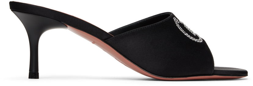 Tillbehör Amina Muaddi Amina Muaddi 'Bella' 60 Heeled Sandals Svart | BELLA SLIPPER 60 BLOCK SATIN