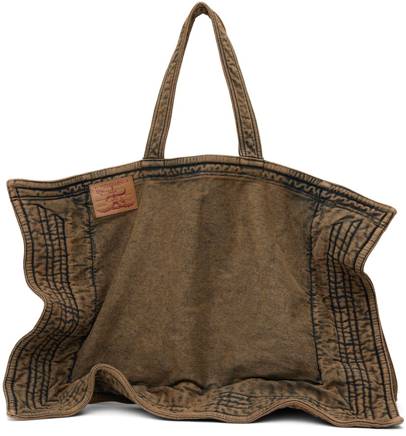Tygpåse Y/PROJECT Beige Maxi Wire Cabas Denim Tote Brun | 620BA005