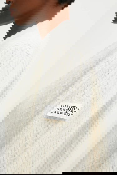 Sweater Maison Margiela V-neck Cable Knit Wool Blend Sweater Vit | S62HN0008.M13195.102, 3