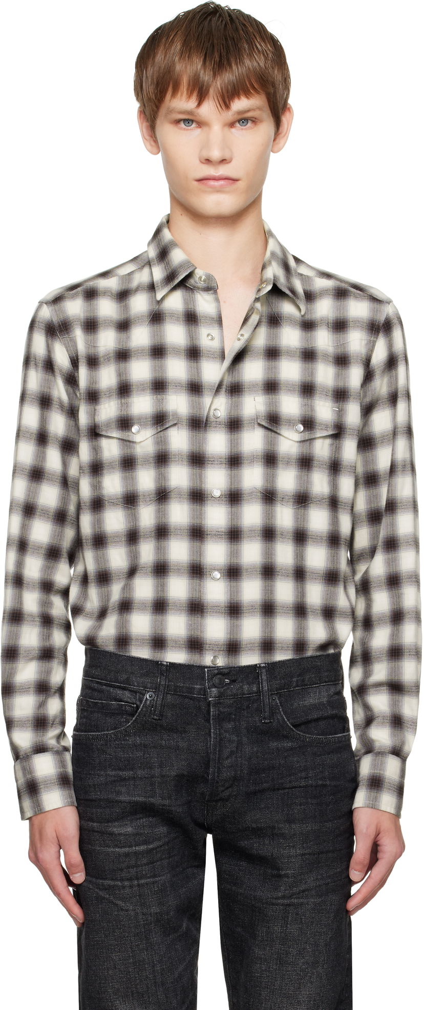 Skjorta Tom Ford TOM FORD Check Western Shirt Beige | HDS001-FMC241