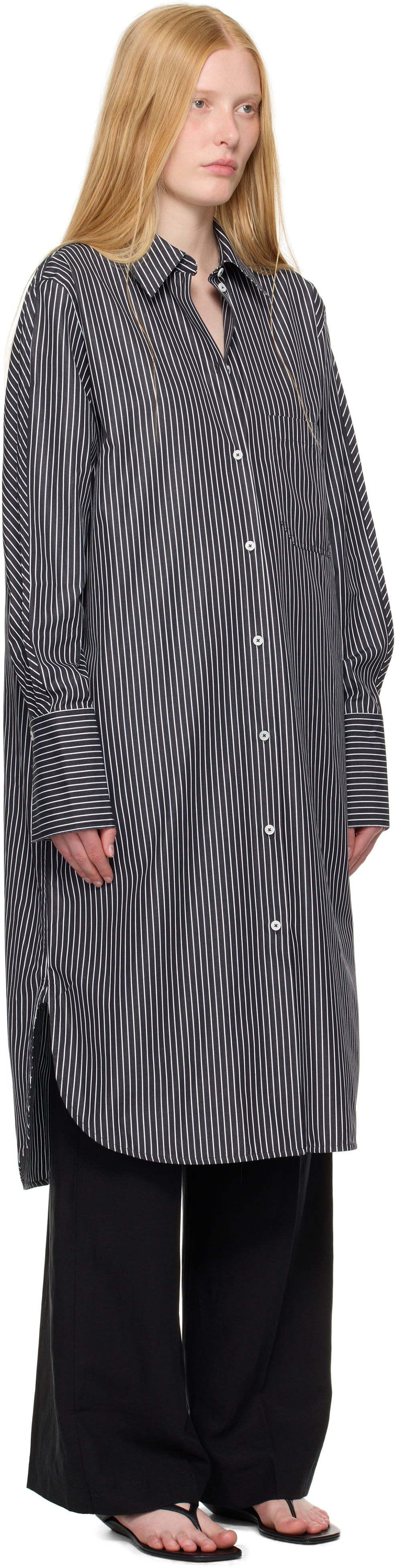 Klä TOTEME TOTEME Striped Shirt Dress Svart | 253-WRD0201-FB0436, 1