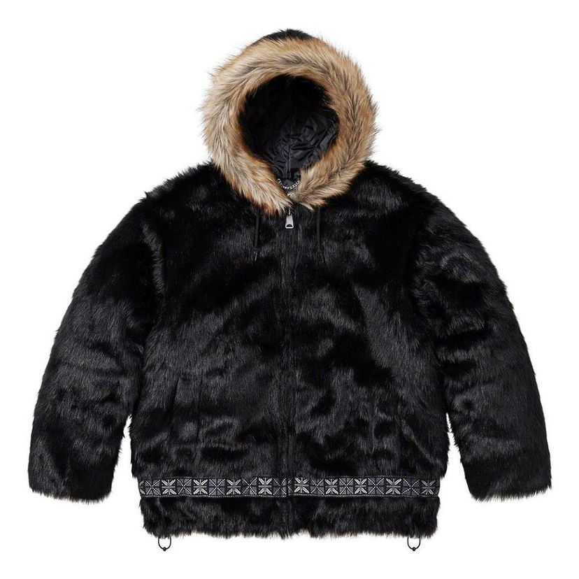 Parkas Supreme Faux Fur Parka with Embroidered Band Svart | SUP-FW23-220