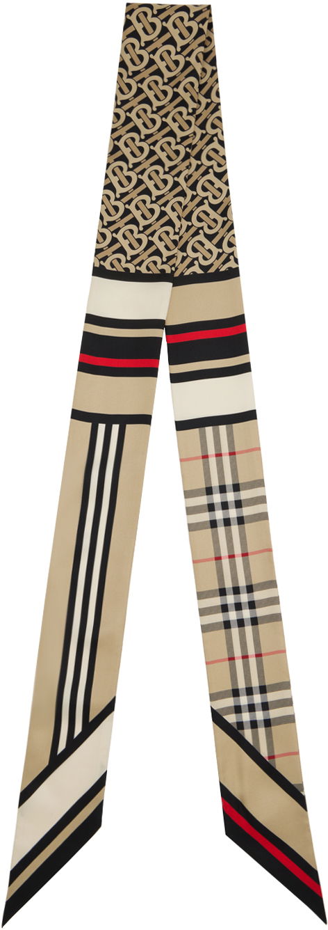 Halsduk Burberry Skinny Montage Silk Scarf Beige | 8037017