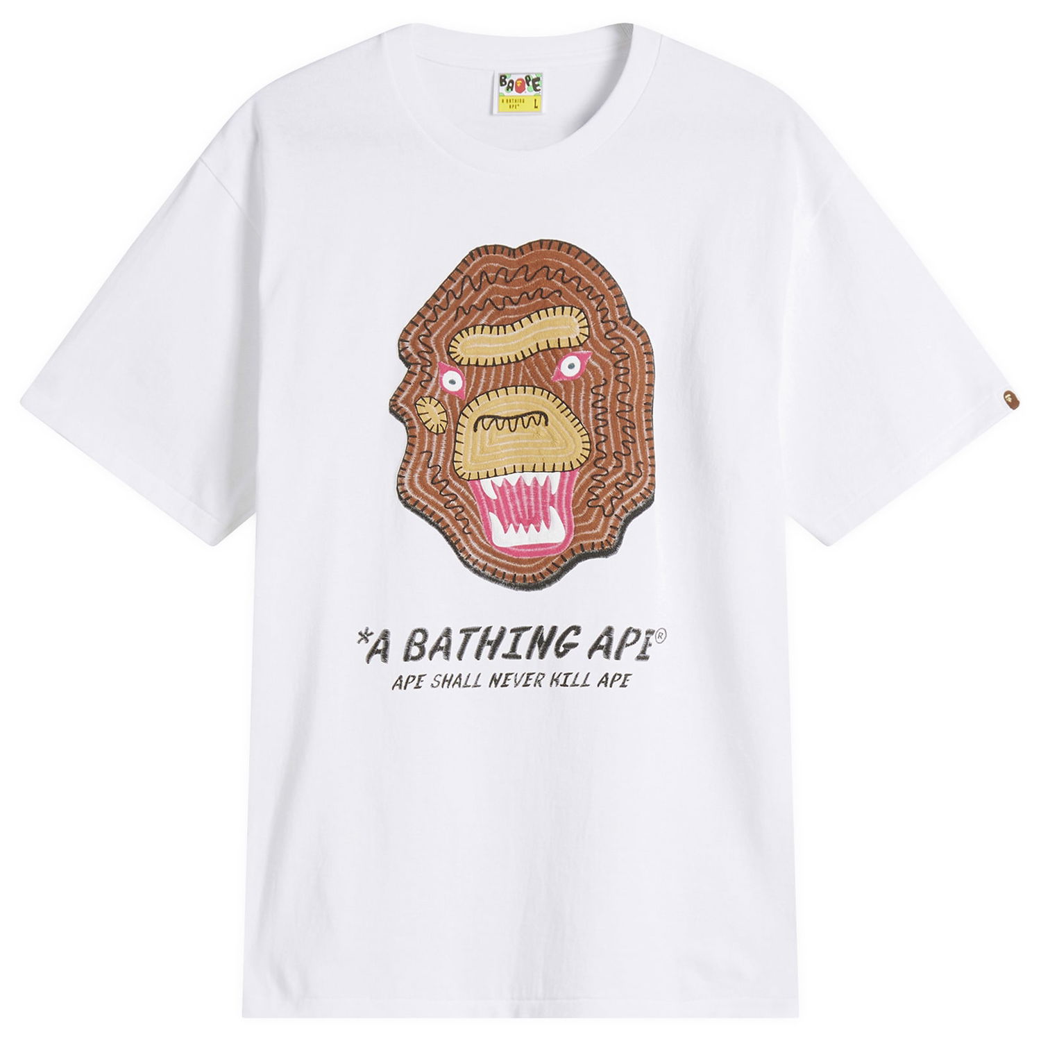 T-shirt BAPE A Bathing Ape Embroidery Souvenir Logo T-Shirt, Size Large Vit | 001TEL301049M-WHT, 1