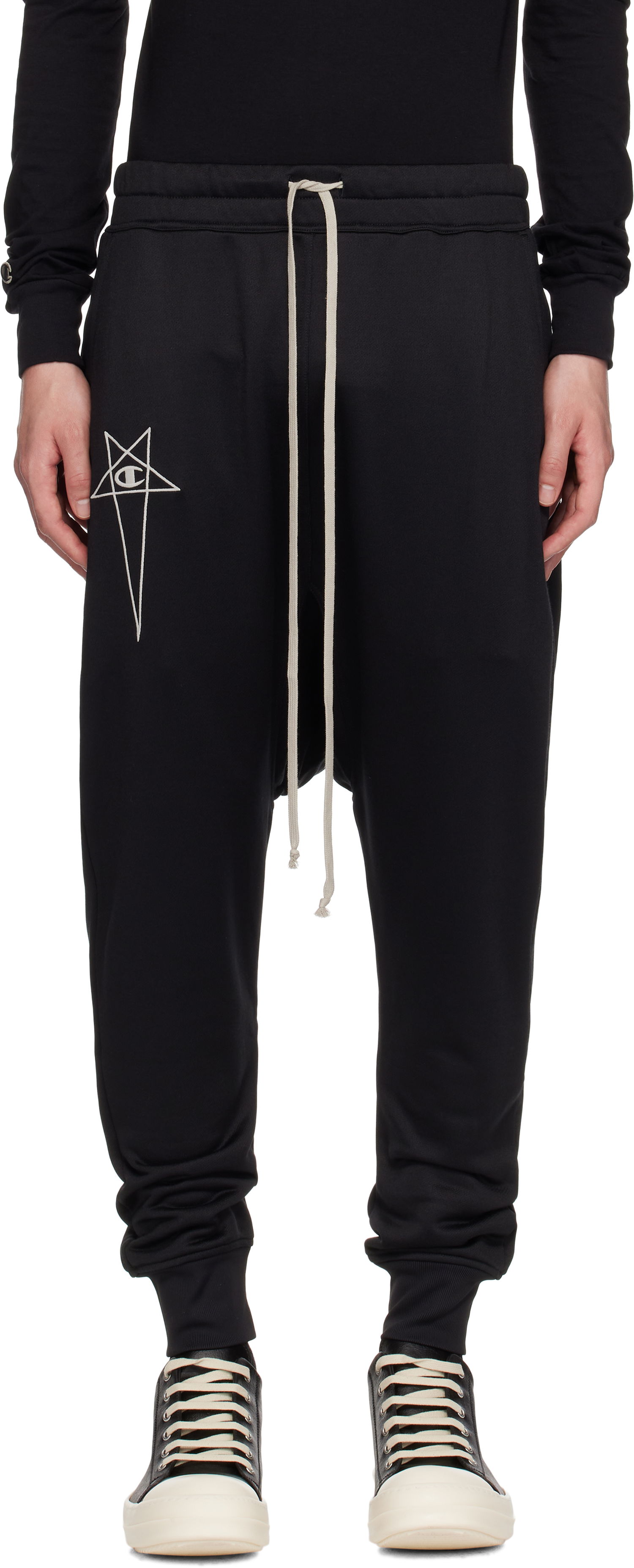 Träningsbyxor Rick Owens Rick Owens Champion Edition Prisoner Drawstring Sweatpants Svart | CM01E1689 CHJS SHINY SWEAT JERSE, 0