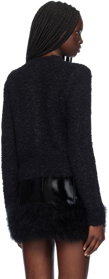 Sweater Blumarine Blumarine Alpaca Brooch Cardigan With Feather Trim Svart | A444M120A, 2