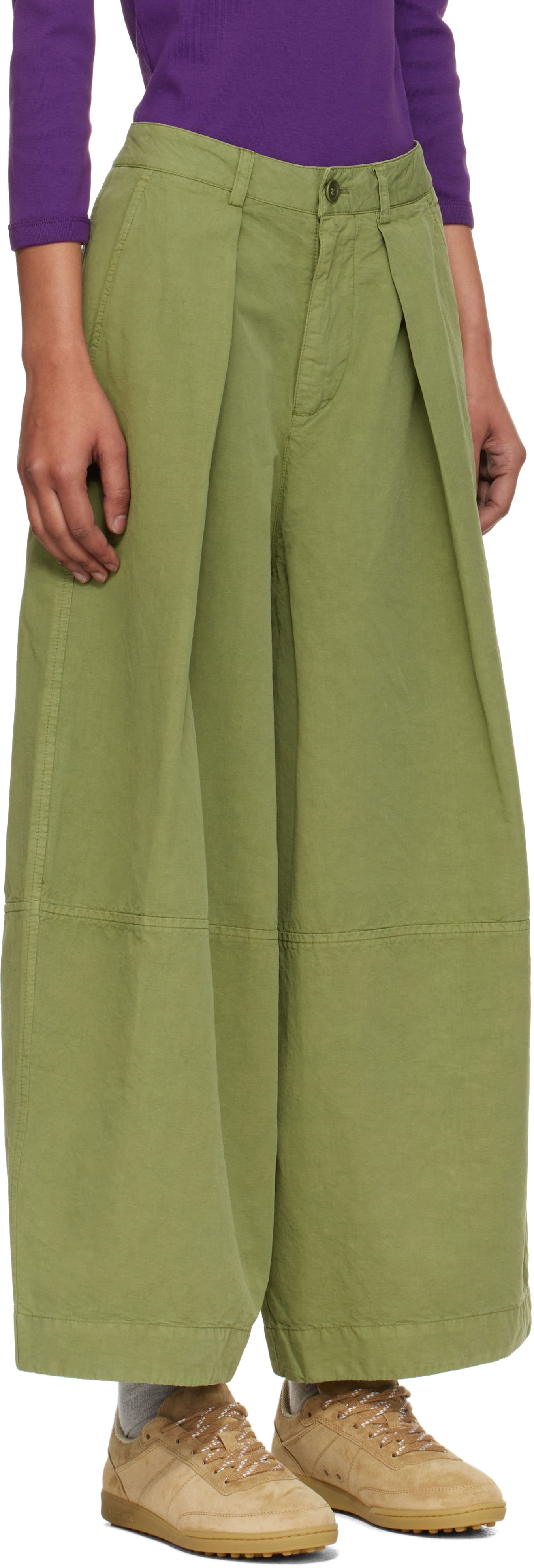 Byxor YMC YMC Deadbeat Wide-Leg Pleated Trousers Grön | Q4YMB, 1