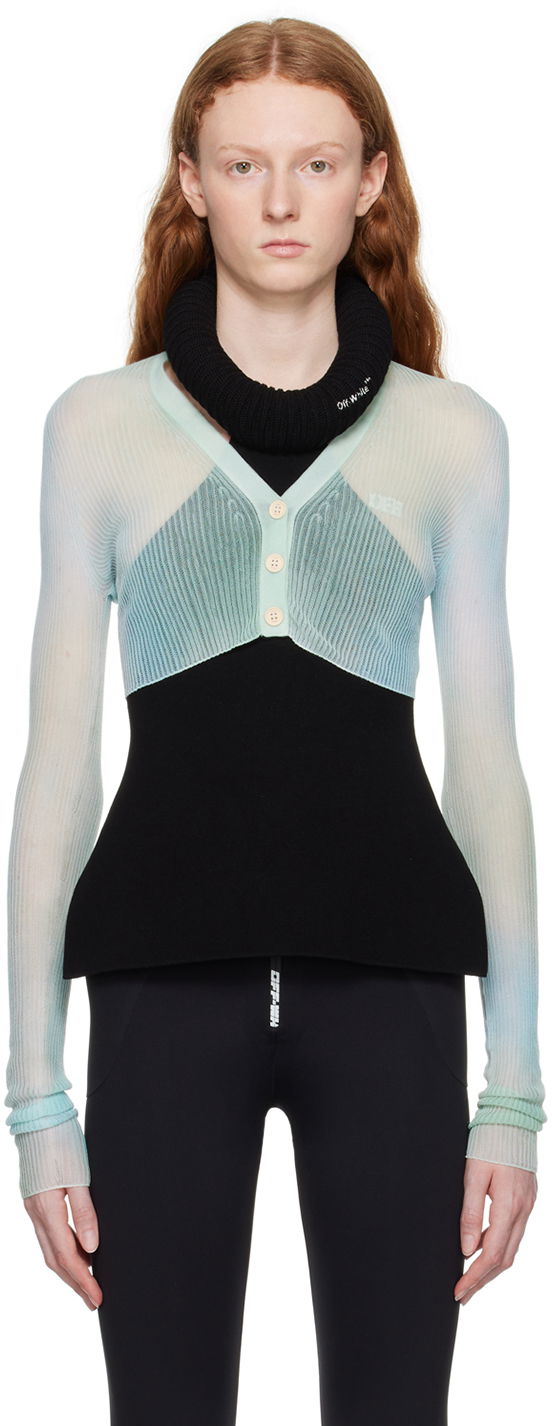 Sweater Off-White Off-White See-Through Knit Cardigan Turkos | OWHB035S23KNI0014001