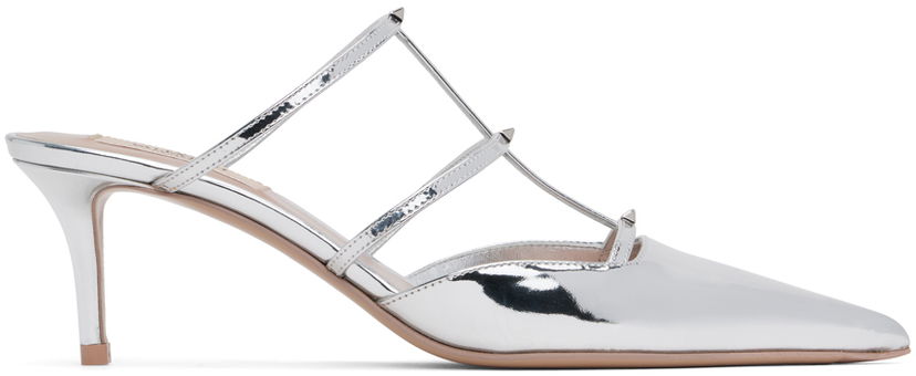 Sneakers och skor Valentino Garavani Silver Rockstud Wispy Calfskin 60mm Mules Vit | 5W2S0JB1VNM