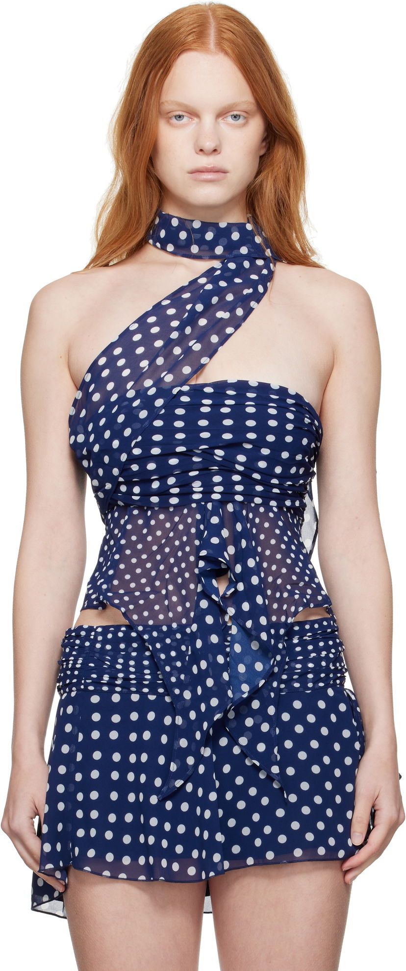 Linne GUIZIO Guizio Chiffon Polka Dot Wrap Top Blå | P25119W096