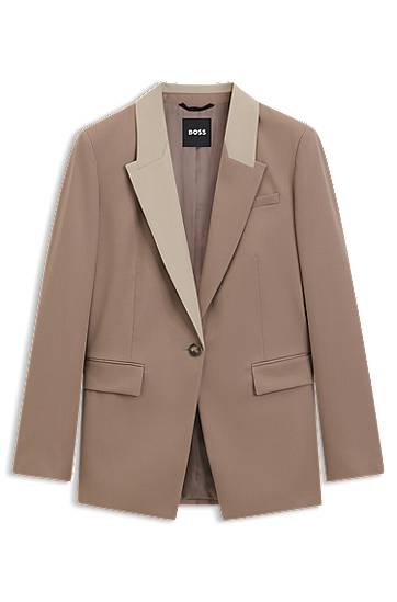 Jacka BOSS Relaxed Fit Blazer with Colour-Blocked Lapels Beige | 50543409
