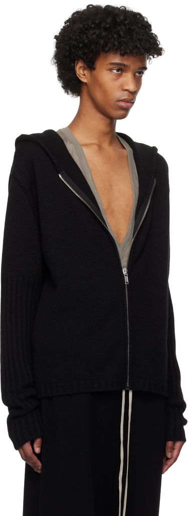 Sweatshirt Rick Owens Rick Owens Hollywood Zipped Knit Hoodie Svart | RU01E5666 KLWS, 1
