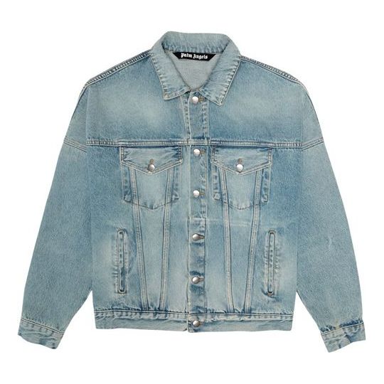 Jacka Palm Angels Logo Over Button-Up Denim Jacket Blå | PMYE006R203430017310