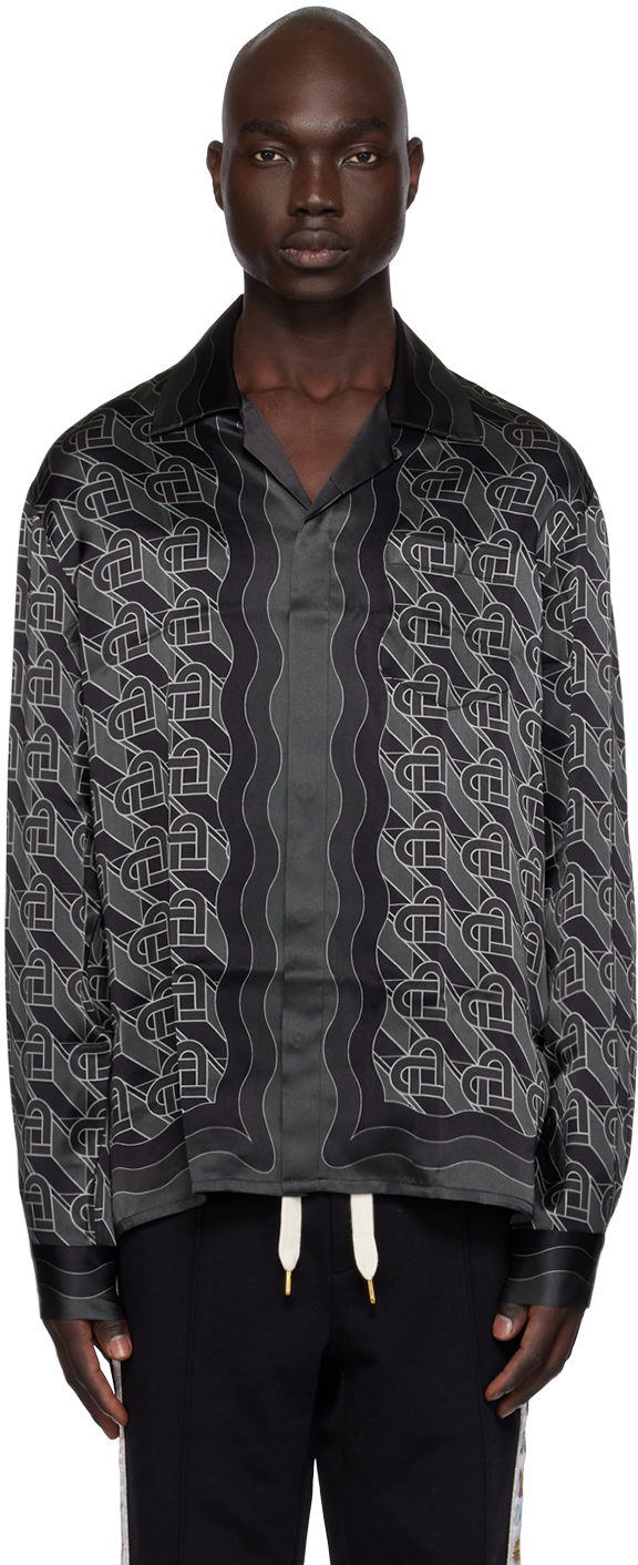 Skjorta Casablanca Heart Monogram Shirt Svart | U-MF23-SH-006-12 SILK SATIN HEAR, 0