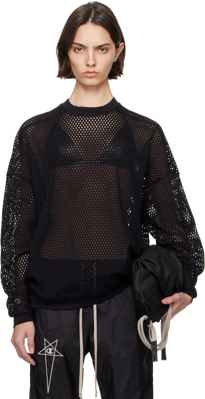 Sweater Rick Owens Rick Owens Champion Edition Jumbo Mesh Sweatshirt Svart | CW01E1670 CHONET