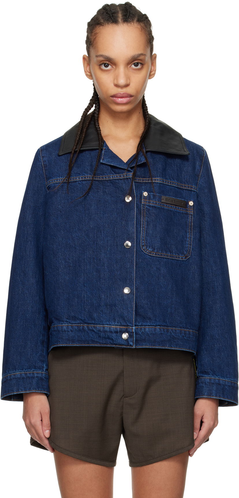 Jacka Wales Bonner Wales Bonner Denim Jacket with Faux Leather Collar Blå | WS25DE14-DE01-599