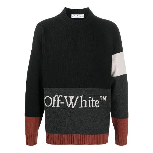 Sweater Off-White FW20 Logo-Knit Colour Block Sweater Svart | OMHE048F20KNI0011001