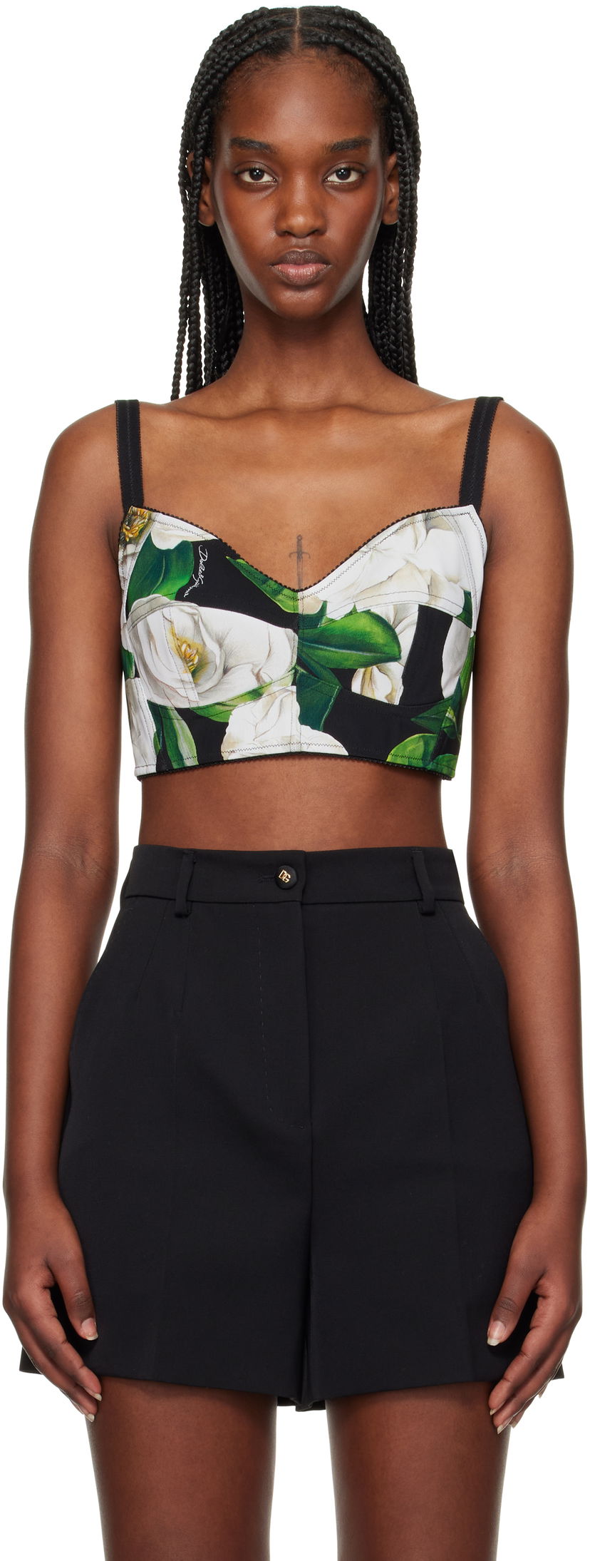 Crop top Dolce & Gabbana Dolce&Gabbana Gardenia Print Crop Tank Top Svart | F7T18T FSSK2