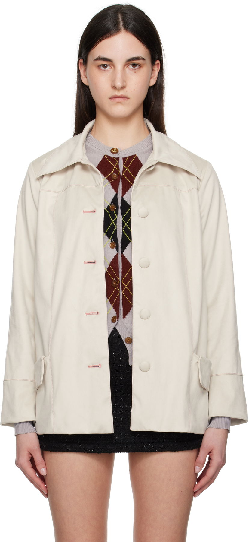 Jacka Anna Sui Anna Sui Buttoned Faux-Suede Coat Vit | 225N50