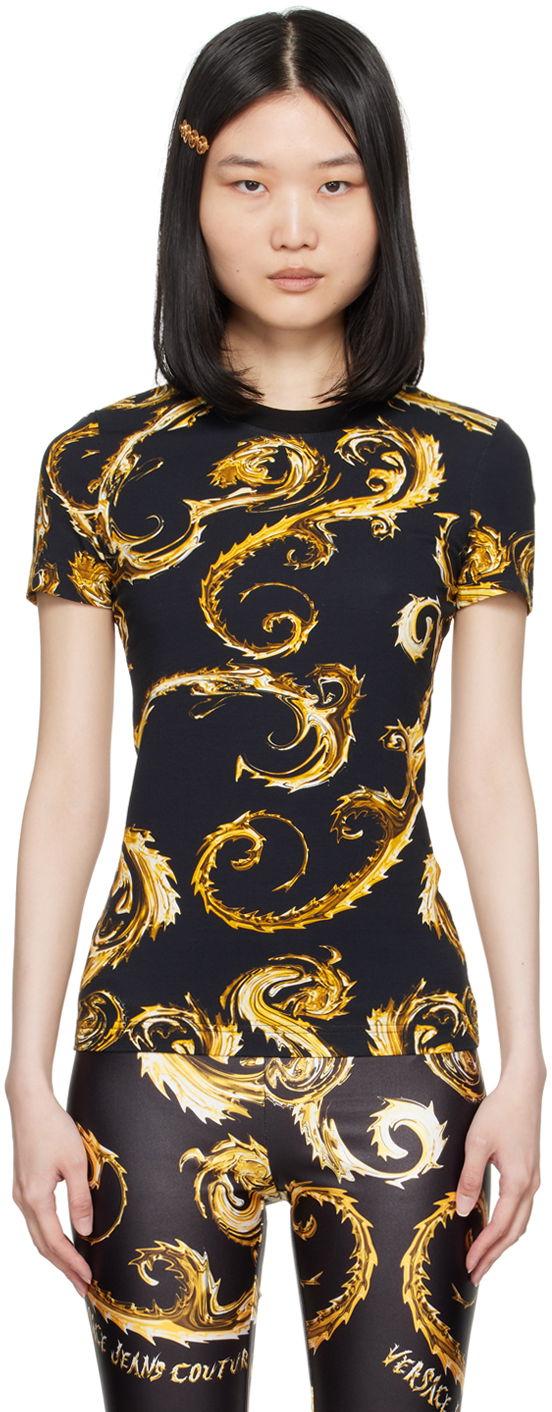 T-shirt Versace Jeans Couture Black & Gold Chromo Couture T-Shirt Svart | E77HAH608_EJS409